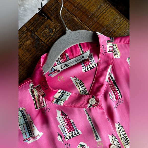 Zara Collarless Satin Shirt - Picture 4 of 5